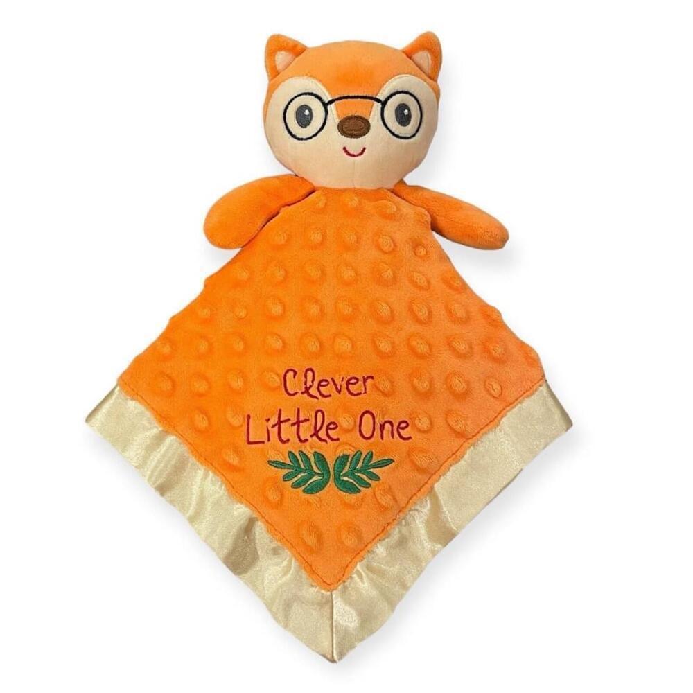 Baby Starters Fox Glasses Clever Little One Lovey Rattle Orange Minky Dot Satin
